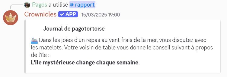 Information donné par un mini-évent sur le bateau