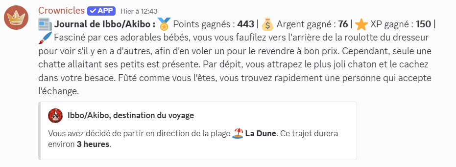 Un exemple de rapport effectué par un joueur.