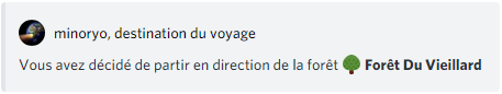 Message confirmant la destination sélectionée