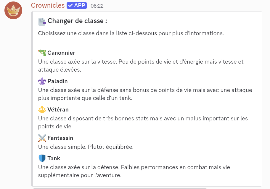 Liste des classes de niveau 4