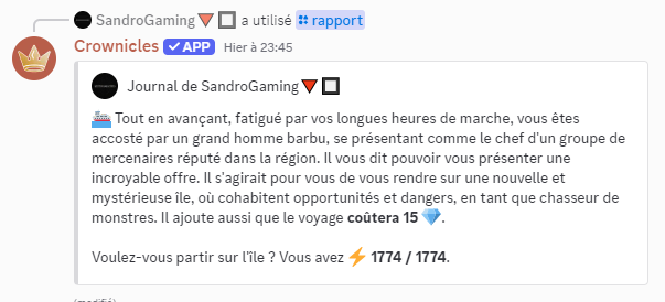 Mini-évent permettant d'aller sur l'île